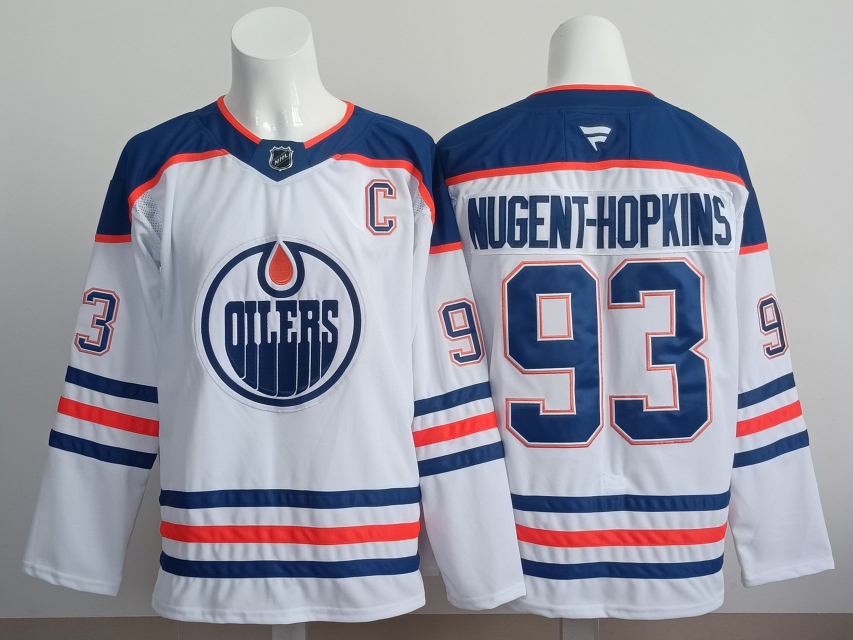 Men 2025 Edmonton Oilers #93 Nugent-Hopkins White Fanatics Home Premium NHL Jersey style 1